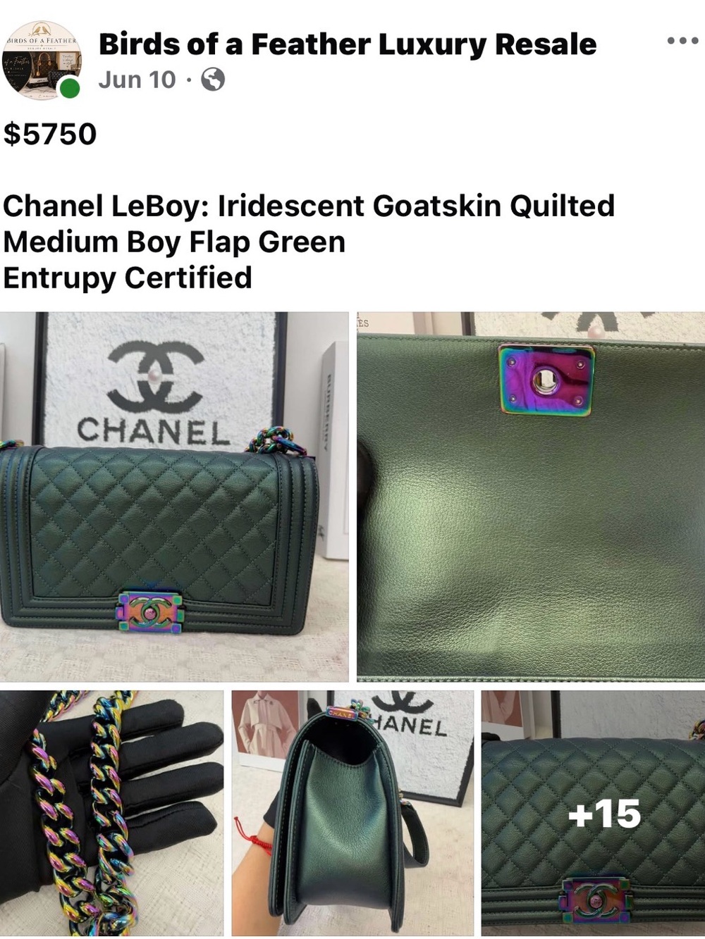 CHANEL LeBoy Iridescent Green Quilted Goatskin Flap Bag with Multicolor Hardware